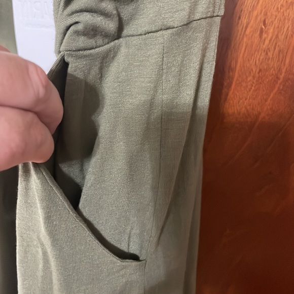 Sage green, ruched top, strapless dress with pockets - Picture 5 of 5